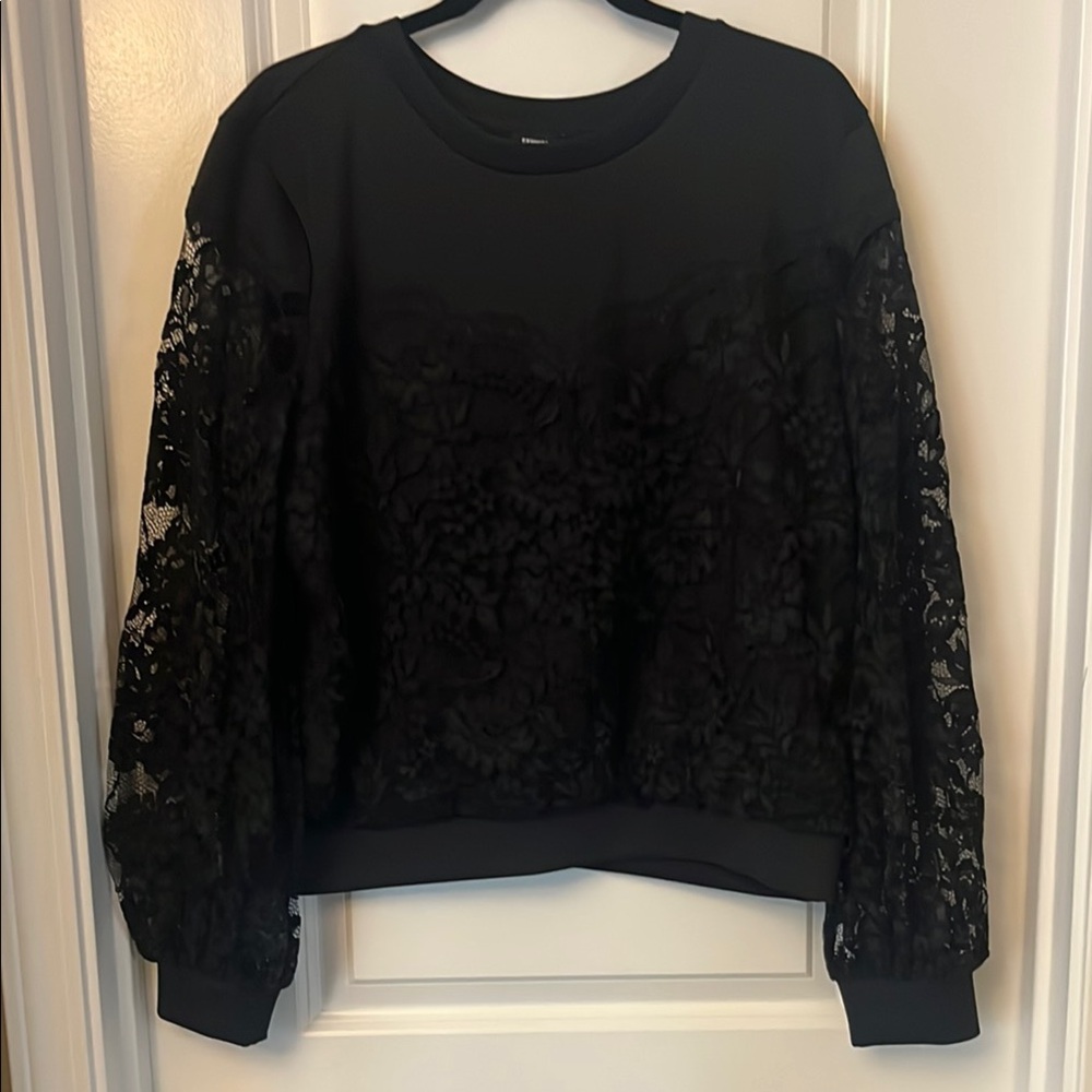 Express Black Boxy Embellished Sweatshirt